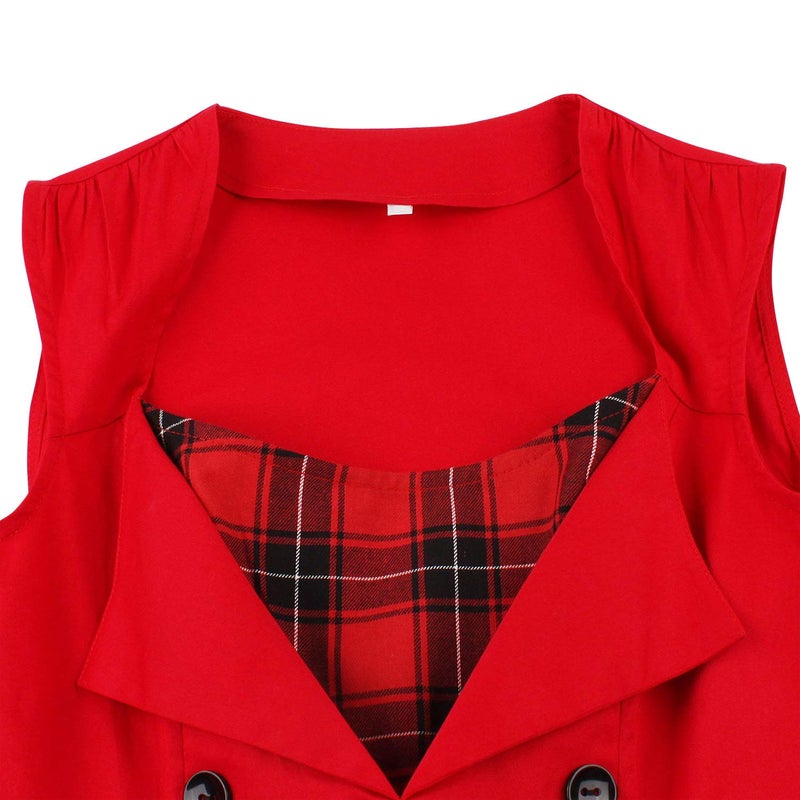 KILLREAL Women's Fashion Casual Tartan Plaid Patchwork Cocktail Christmas Party Dress Red Large - Image 3